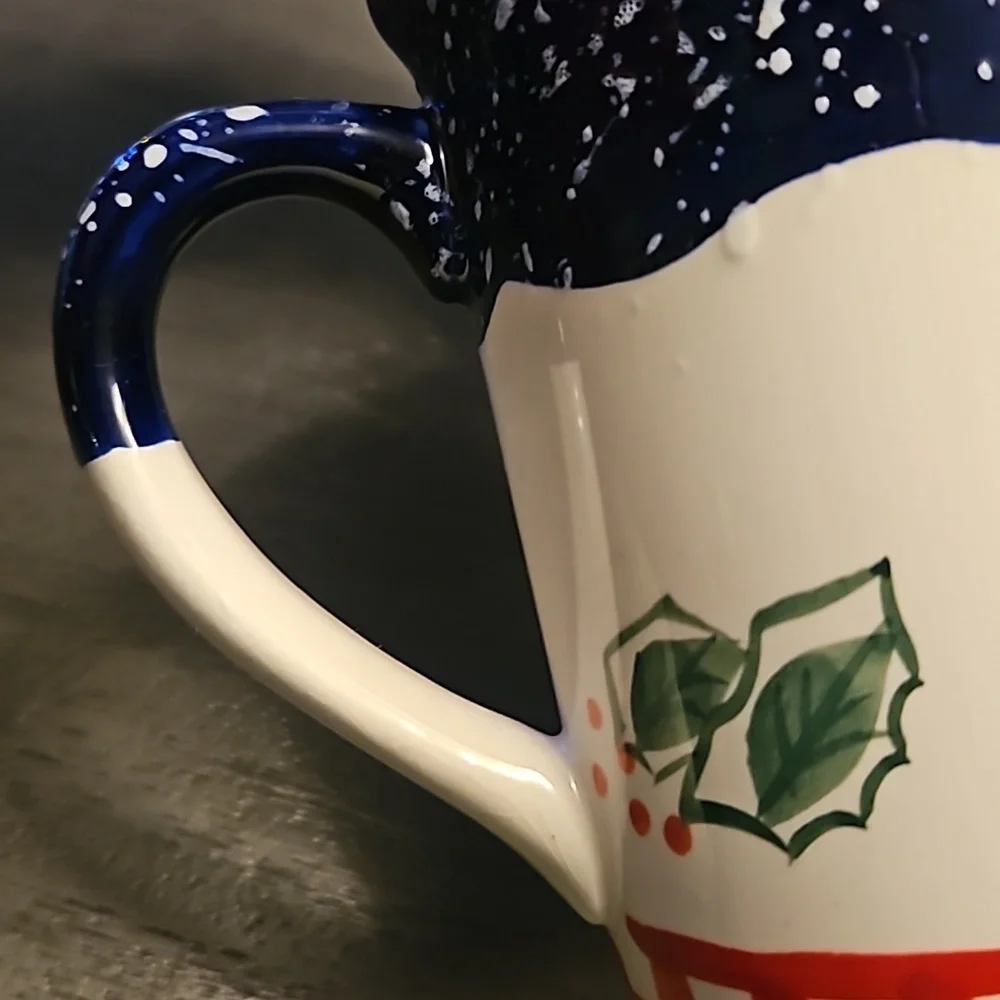 Smucker's Collector Mug Christmas 2001 vintage Farmhouse Holly Navy White Red Gn - Picture 5 of 10